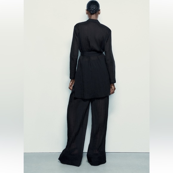 Zara Black Semi-sheer Minimalist Wide Leg Palazzo Pants Elastic waist XS NWT - Picture 6 of 15